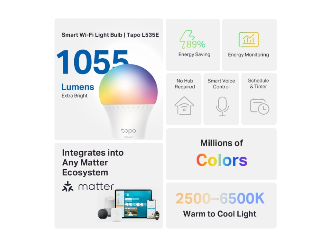 Buy TP-Link Tapo L535E Smart WiFi Bulb – Multicolor – in Qatar Buy TP-Link Tapo L535E Smart WiFi Bulb – Multicolor – in Qatar